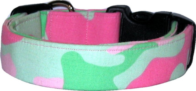 Pink & Bright Green Camo Handmade Dog Collar